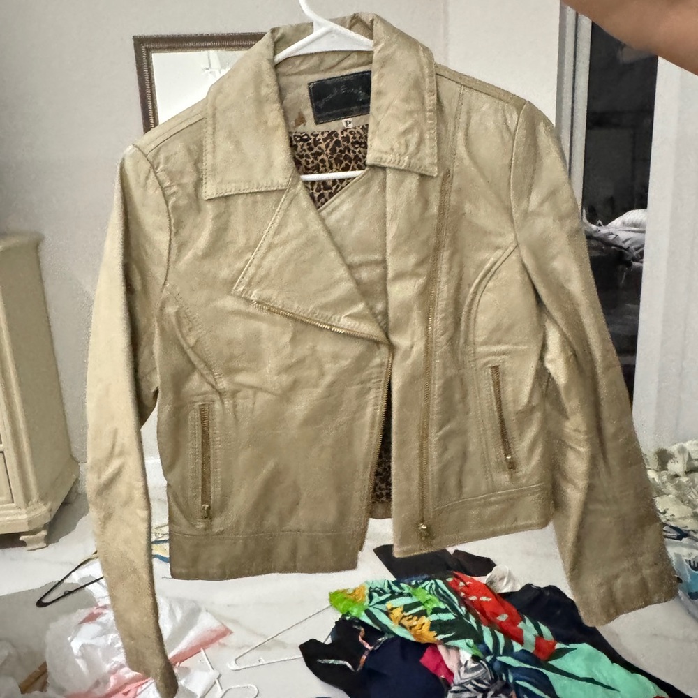 Tan Leather Moto Jacket with Asymmetrical Zipper